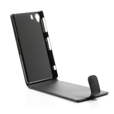 Klasikinis Sony Xperia Z1 atverčiamas juodas odinis dėklas / Priedai.lt