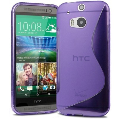 HTC One M8 dėklas (kieto silikono - TPU, skaidrus, violetinis) / Priedai.lt