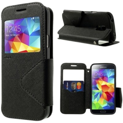 Samsung Galaxy S5 mini (G800) juodas odinis atverčiamas „Roar“ dėklas su langeliu / Priedai.lt