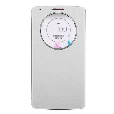 atverčiamas LG G3 D855 (D850, D851) baltas odinis dėklas su langeliu / Priedai.lt