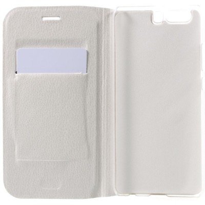 Huawei P10 (Huawei Ascend P10) baltas odinis atverčiamas Flip Wallet dėklas - piniginė / Priedai.lt