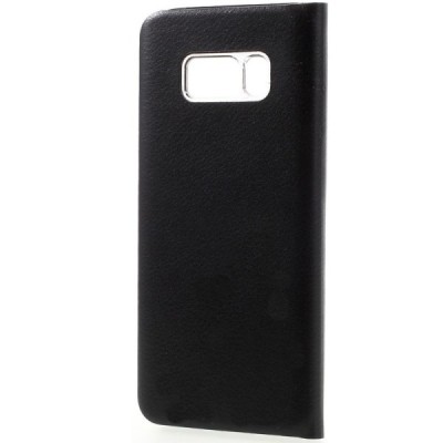 Samsung Galaxy S8 (G950) juodas odinis atverčiamas dėklas su langeliu / Priedai.lt