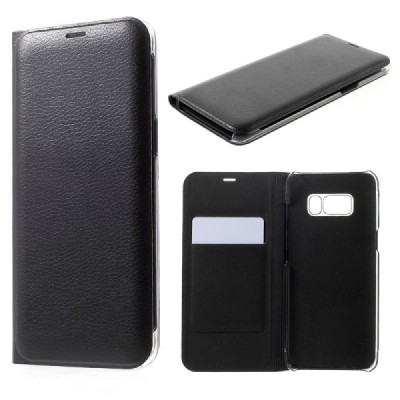 Samsung Galaxy S8 (G950) juodas odinis atverčiamas Smart Wallet dėklas - piniginė / Priedai.lt