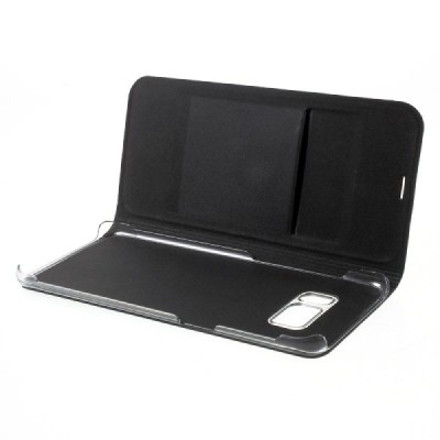 Samsung Galaxy S8 (G950) juodas odinis atverčiamas Smart Wallet dėklas - piniginė / Priedai.lt