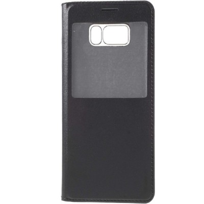 Samsung Galaxy S8+ (G955) juodas odinis atverčiamas dėklas su langeliu / Priedai.lt
