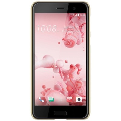 HTC U Play (Alpine) Nillkin Frosted Shield auksinis plastikinis dėklas + apsauginė ekrano plėvelė / Priedai.lt