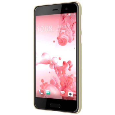 HTC U Play (Alpine) Nillkin Frosted Shield auksinis plastikinis dėklas + apsauginė ekrano plėvelė / Priedai.lt