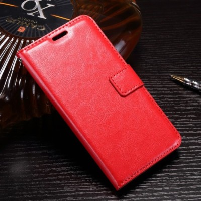 Huawei P10 Lite atverčiamas raudonas odinis dėklas - piniginė / Priedai.lt