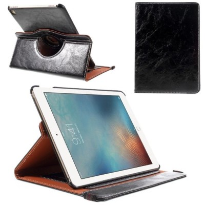 Apple iPad Pro 9.7" solidus atverčiamas, sukiojamas 360 laipsnių, juodas odinis dėklas - stovas / Priedai.lt