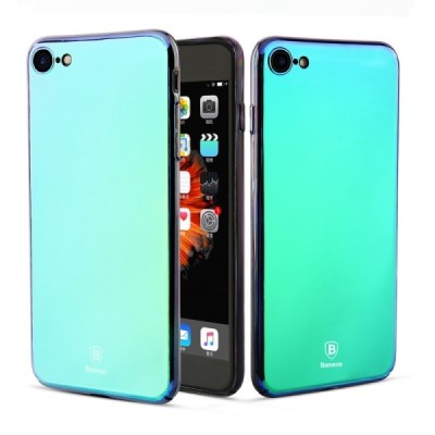 Apple iPhone 7 (iPhone 8) Baseus Mirror Glass plastikinis veidrodinis permatomas smaragdinis dėklas / Priedai.lt