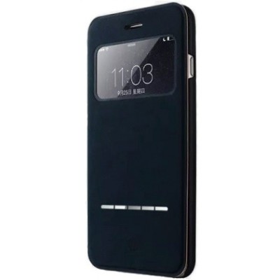 Apple iPhone 6 / 6s „Vili“ S View Cover atverčiamas juodas dėklas su langeliu / Priedai.lt