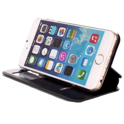 Apple iPhone 6 / 6s „Vili“ S View Cover atverčiamas juodas dėklas su langeliu / Priedai.lt