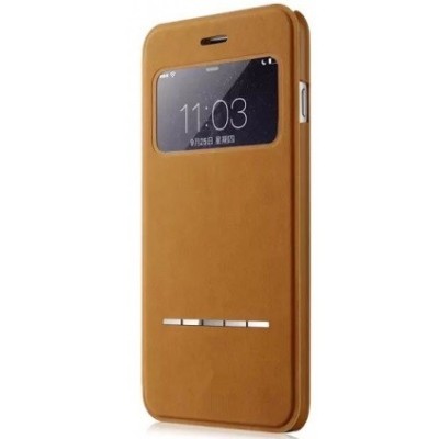Apple iPhone 6 / 6s „Vili“ S View Cover atverčiamas rudas dėklas su langeliu / Priedai.lt