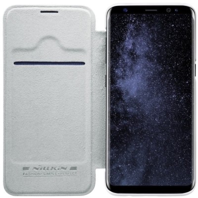 Prabangus „Nillkin“ Qin serijos baltas odinis atverčiamas Samsung Galaxy S8+ (G955) dėklas / Priedai.lt