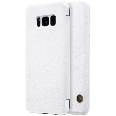 Prabangus „Nillkin“ Qin serijos baltas odinis atverčiamas Samsung Galaxy S8+ (G955) dėklas / Priedai.lt