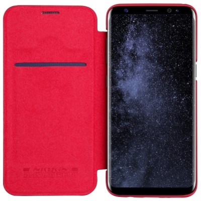 Prabangus „Nillkin“ Qin serijos raudonas odinis atverčiamas Samsung Galaxy S8+ (G955) dėklas / Priedai.lt