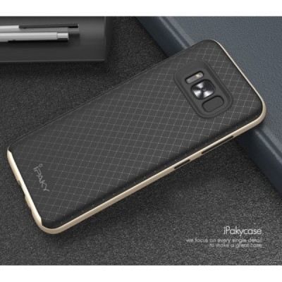 Samsung Galaxy S8+ (G955) „IPAKY“ kieto silikono TPU juodas (auksiniais apvadais) dėklas - nugarėlė / Priedai.lt