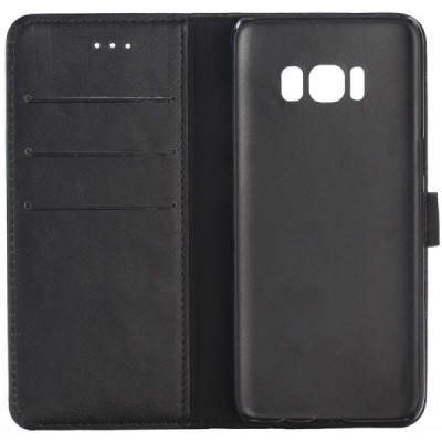 Samsung Galaxy S8 (G950) atverčiamas juodas odinis retro dėklas - piniginė / Priedai.lt