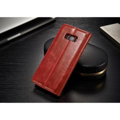 Samsung Galaxy S8 (G950) „CaseMe“ solidus atverčiamas raudonas odinis dėklas - knygutė / Priedai.lt