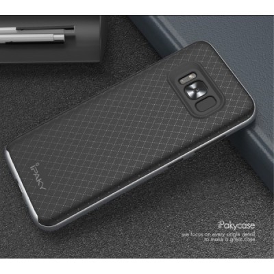 Samsung Galaxy S8 (G950) „IPAKY“ kieto silikono TPU juodas (pilkais apvadais) dėklas - nugarėlė / Priedai.lt