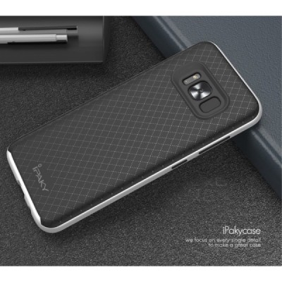Samsung Galaxy S8 (G950) „IPAKY“ kieto silikono TPU juodas (sidabriniais apvadais) dėklas - nugarėlė / Priedai.lt
