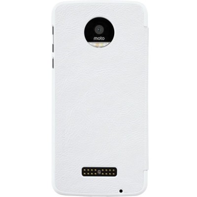Prabangus „Nillkin“ Qin serijos baltas odinis atverčiamas Motorola Moto Z (Moto Z Droid) dėklas / Priedai.lt