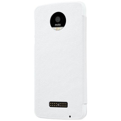 Prabangus „Nillkin“ Qin serijos baltas odinis atverčiamas Motorola Moto Z (Moto Z Droid) dėklas / Priedai.lt