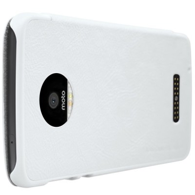 Prabangus „Nillkin“ Qin serijos baltas odinis atverčiamas Motorola Moto Z (Moto Z Droid) dėklas / Priedai.lt