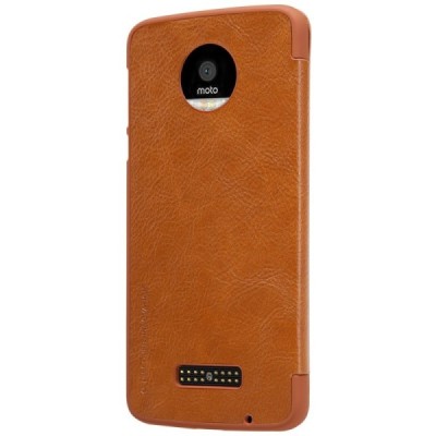 Prabangus „Nillkin“ Qin serijos rudas odinis atverčiamas Motorola Moto Z (Moto Z Droid) dėklas / Priedai.lt