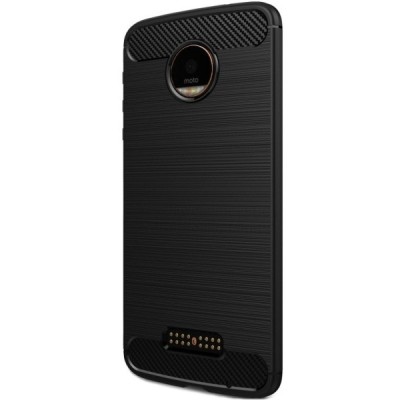 Motorola Moto Z (Moto Z Droid) „Carbon“ kieto silikono TPU juodas dėklas - nugarėlė / Priedai.lt