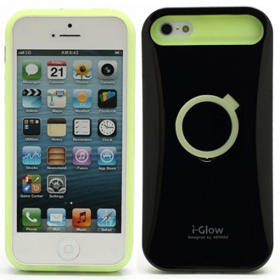 Juodas tamsoje šviečiantis „i-Glow“ silikoninis, plastikinis Apple iPhone SE (5, 5s) dėklas (dėkliukas) / Priedai.lt