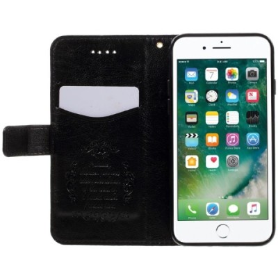 Apple iPhone 7 (iPhone 8) atverčiamas juodas odinis dėklas, knygutė - piniginė / Priedai.lt