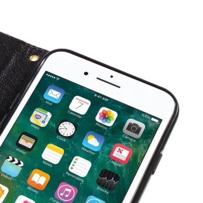 Apple iPhone 7 (iPhone 8) atverčiamas juodas odinis dėklas, knygutė - piniginė / Priedai.lt