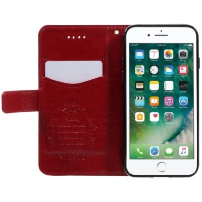 Apple iPhone 7 (iPhone 8) atverčiamas raudonas odinis dėklas, knygutė - piniginė / Priedai.lt