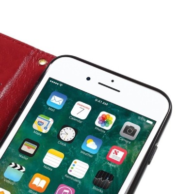Apple iPhone 7 (iPhone 8) atverčiamas raudonas odinis dėklas, knygutė - piniginė / Priedai.lt