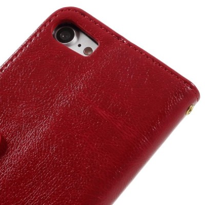 Apple iPhone 7 (iPhone 8) atverčiamas raudonas odinis dėklas, knygutė - piniginė / Priedai.lt