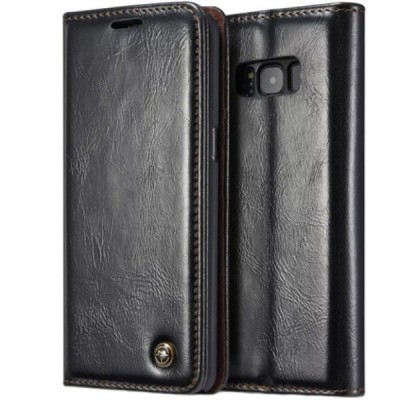 Samsung Galaxy S8+ (G955) „CaseMe“ solidus atverčiamas juodas odinis dėklas - knygutė / Priedai.lt