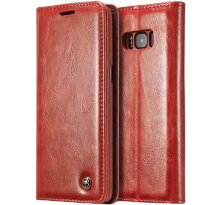 Samsung Galaxy S8+ (G955) „CaseMe“ solidus atverčiamas raudonas odinis dėklas - knygutė / Priedai.lt