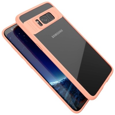 „IPAKY“ Frame Samsung Galaxy S8 (G955) skaidrus rožinės spalvos apvadais kieto silikono (TPU) dėklas / Priedai.lt