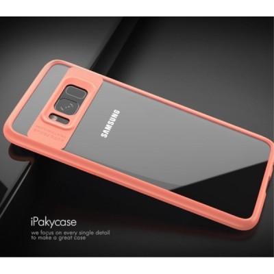„IPAKY“ Frame Samsung Galaxy S8 (G955) skaidrus rožinės spalvos apvadais kieto silikono (TPU) dėklas / Priedai.lt