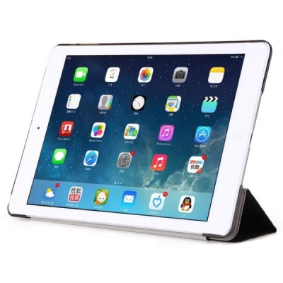 Apple iPad 9.7" 2017 (iPad 9.7" 2018) atverčiamas juodas slim case odinis dėklas - knygutė / Priedai.lt