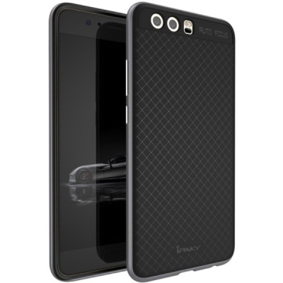 Huawei P10 Plus „IPAKY“ kieto silikono TPU juodas (pilkais apvadais) dėklas - nugarėlė / Priedai.lt