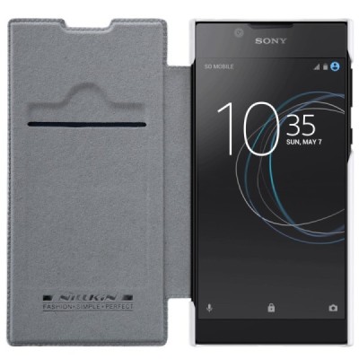 Prabangus „Nillkin“ Qin serijos baltas odinis atverčiamas Sony Xperia L1 (G3311, G3312, G3313) dėklas / Priedai.lt