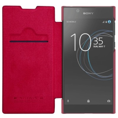 Prabangus „Nillkin“ Qin serijos raudonas odinis atverčiamas Sony Xperia L1 (G3311, G3312, G3313) dėklas / Priedai.lt