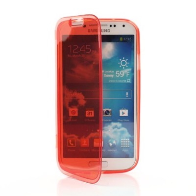 Samsung Galaxy S4 i9505 skaidrus raudonas silikoninis TPU atverčiamas dėklas (dėkliukas) - knygutė (Samsung Galaxy S IV i9505, i