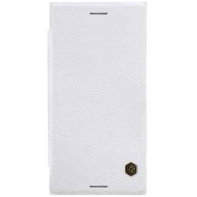 Prabangus „Nillkin“ Qin serijos baltas odinis atverčiamas Sony Xperia XZ Premium (Xperia XZ Premium Dual) dėklas - knygutė / Pri
