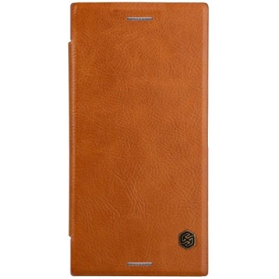 Prabangus „Nillkin“ Qin serijos rudas odinis atverčiamas Sony Xperia XZ Premium (Xperia XZ Premium Dual) dėklas - knygutė / Prie