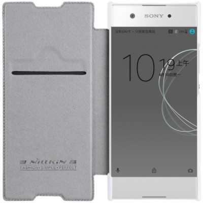 Prabangus „Nillkin“ Qin serijos baltas odinis atverčiamas Sony Xperia XA1 (G3121, G3123, G3125, G3112, G3116) dėklas - knygutė /