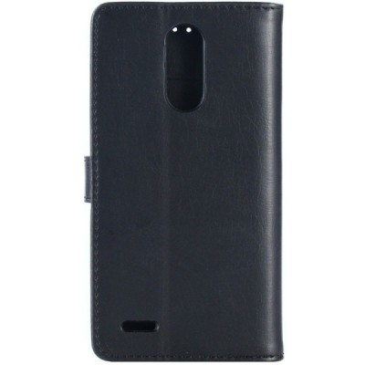 LG K10 2017 (X400, M250N) atverčiamas juodas odinis retro dėklas - piniginė / Priedai.lt