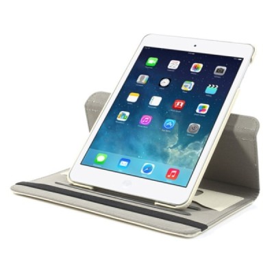 Apple iPad Mini 1 / 2 / 3 atverčiamas, sukiojamas 360 laipsnių, smėlio spalvos medžiaginis dėklas - stovas / Priedai.lt
